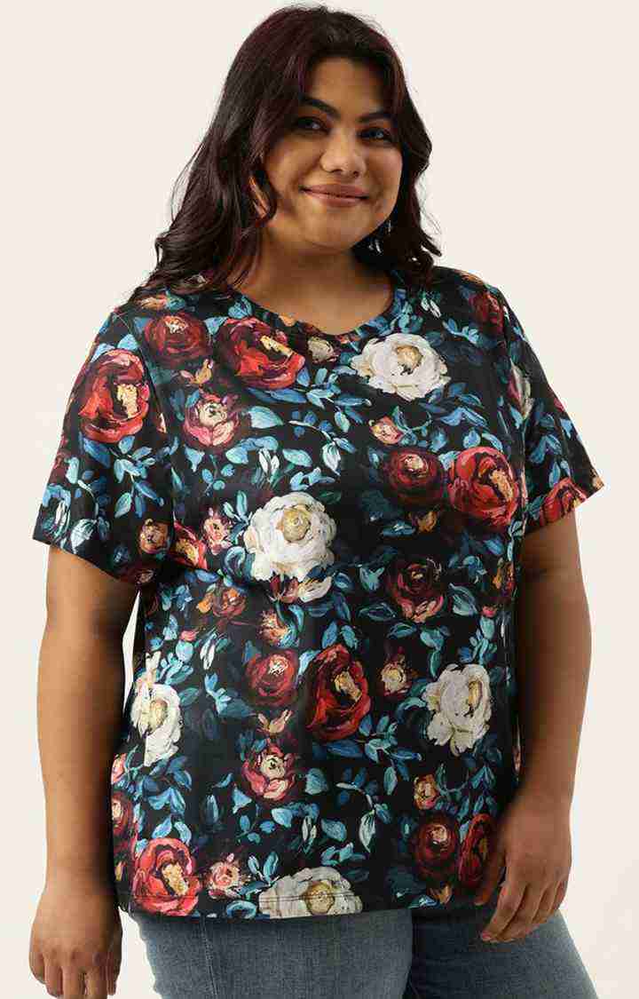 Women's Multicolor Floral Polyester T-Shirts