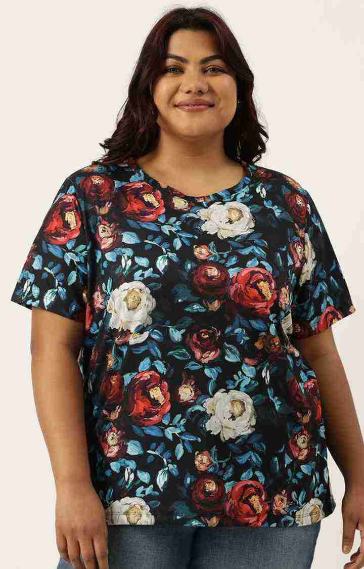 Women's Multicolor Floral Polyester T-Shirts