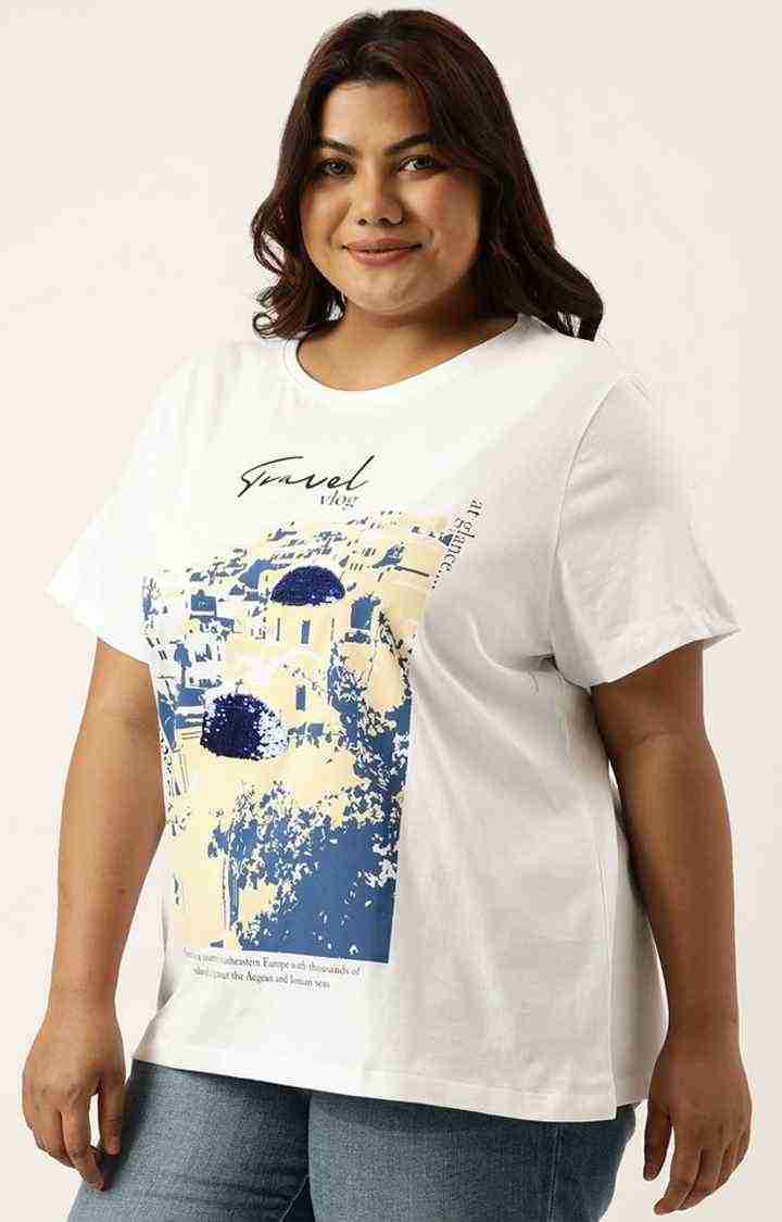 Women's White Graphics Cotton T-Shirts