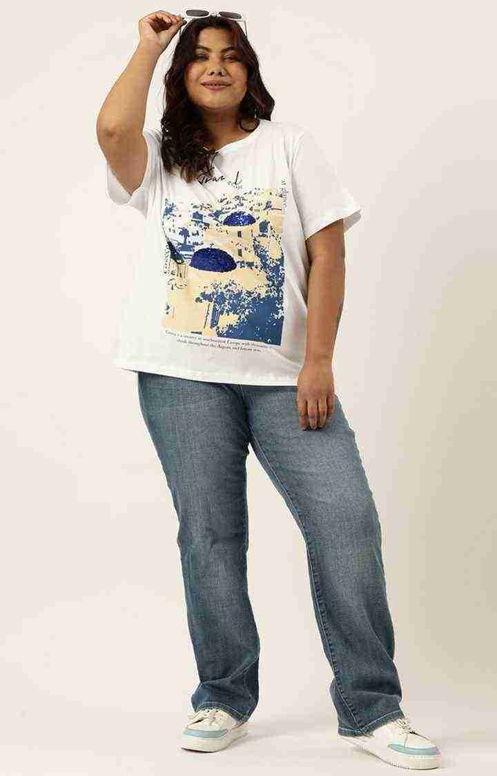 Women's White Graphics Cotton T-Shirts