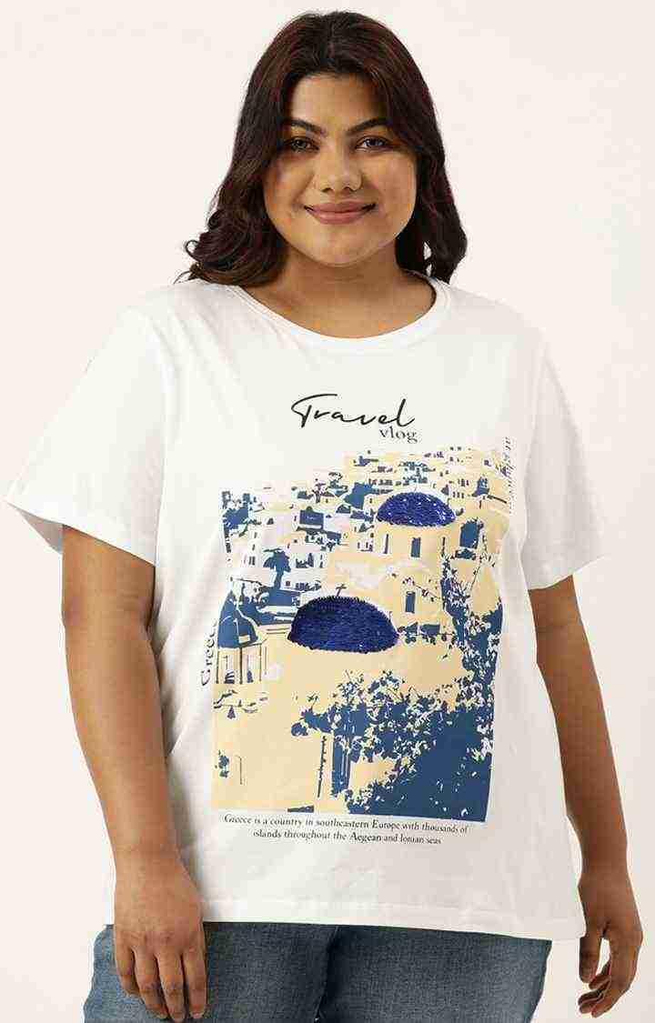 Women's White Graphics Cotton T-Shirts