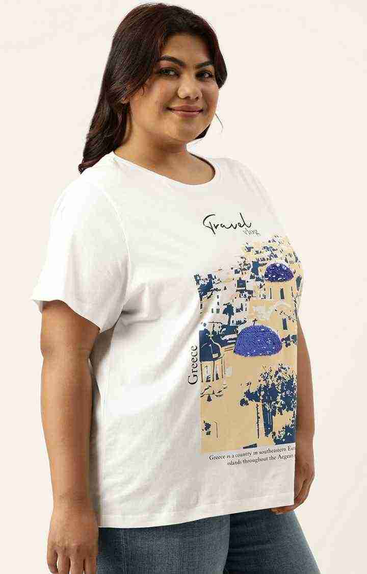 Women's White Graphics Cotton T-Shirts