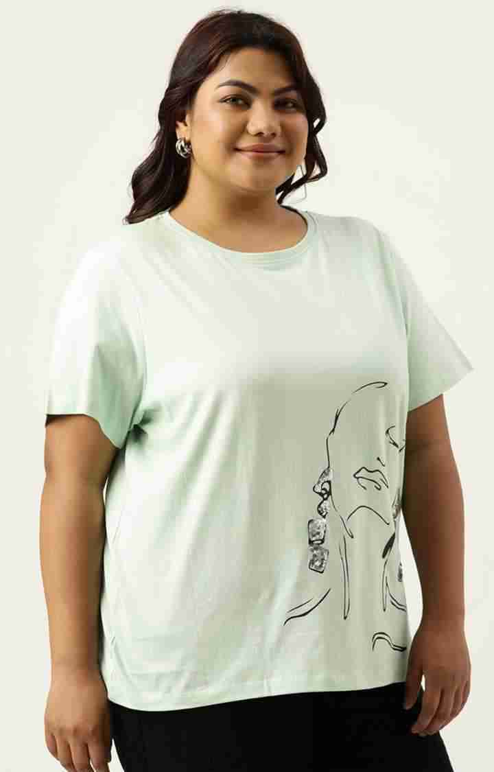 Women's Green Graphics Cotton T-Shirts