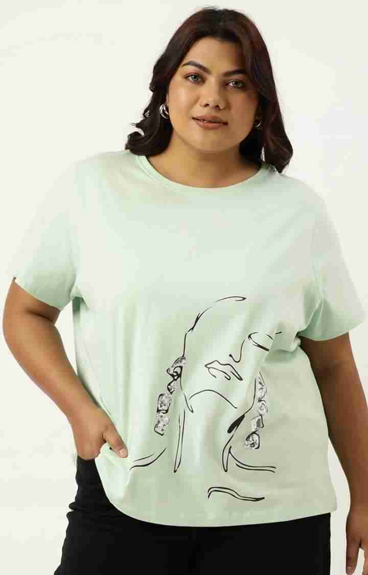 Women's Green Graphics Cotton T-Shirts