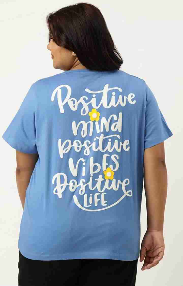 Women's Blue Typographic Printed Cotton T-Shirts