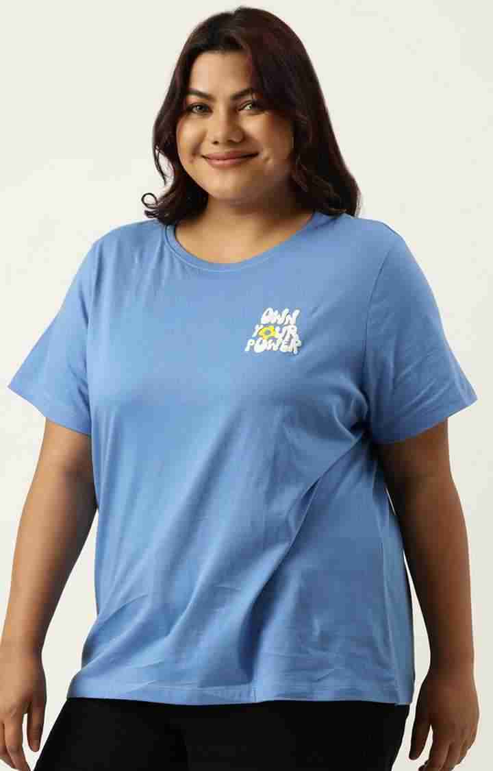 Women's Blue Typographic Printed Cotton T-Shirts