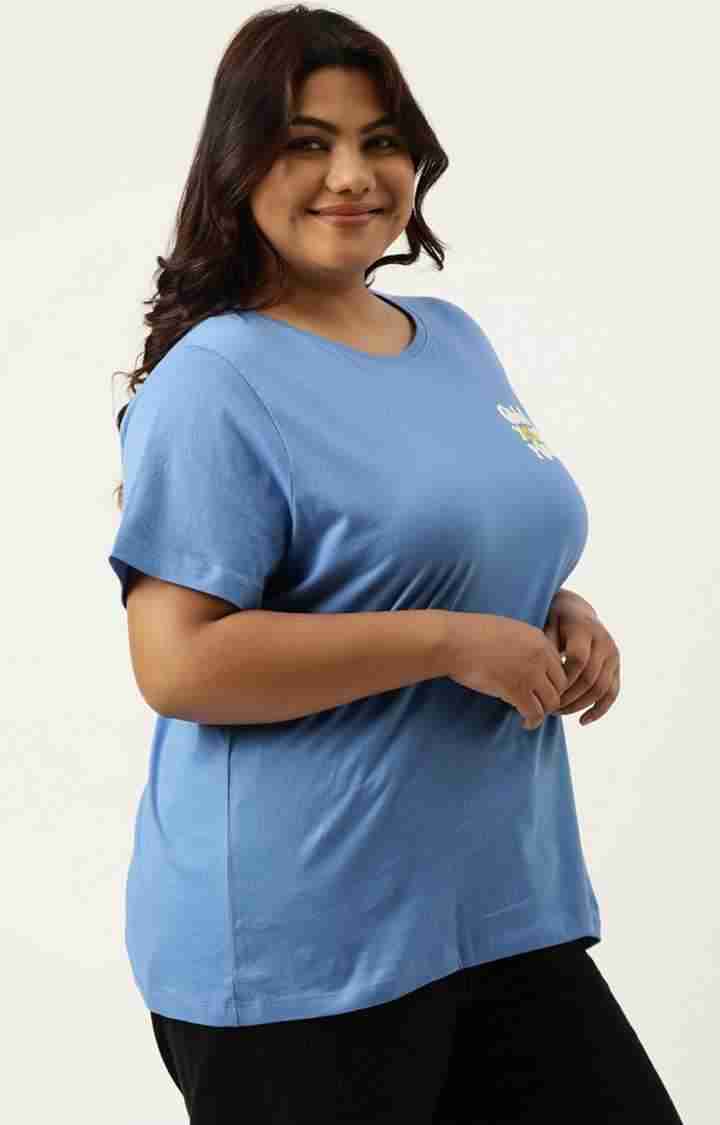 Women's Blue Typographic Printed Cotton T-Shirts