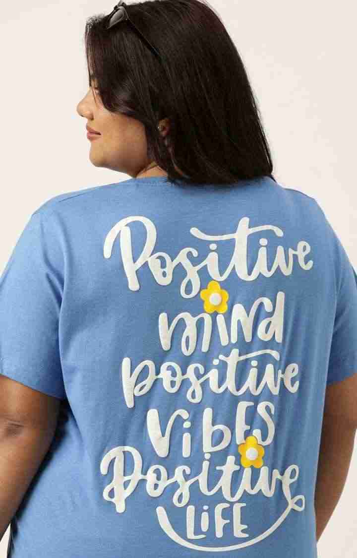 Women's Blue Typographic Printed Cotton T-Shirts