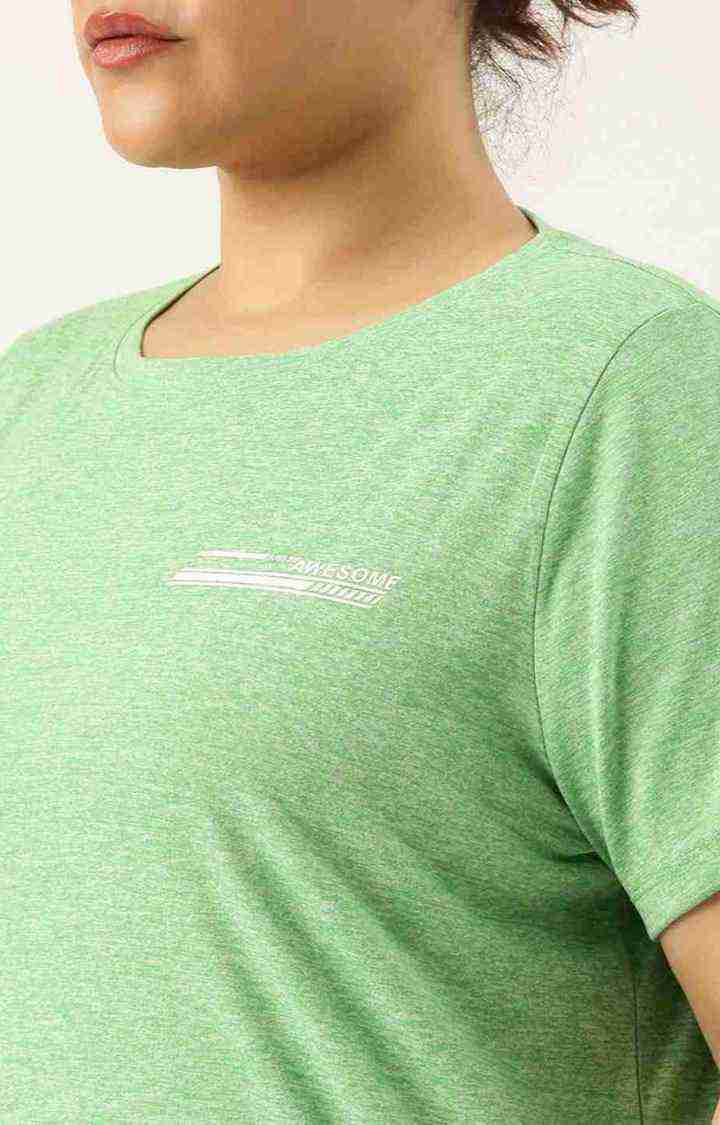 Women's Green Solid Polyester T-Shirts