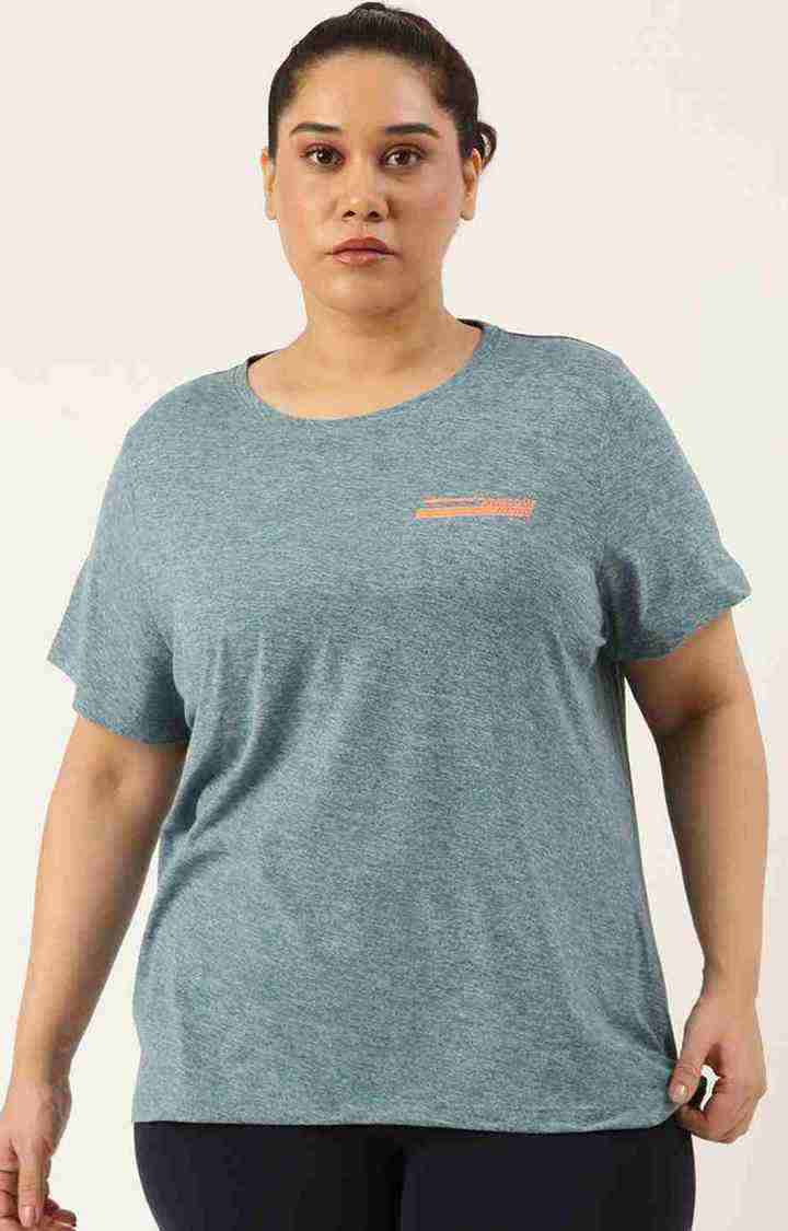 Women's Blue Melange Polyester T-Shirts