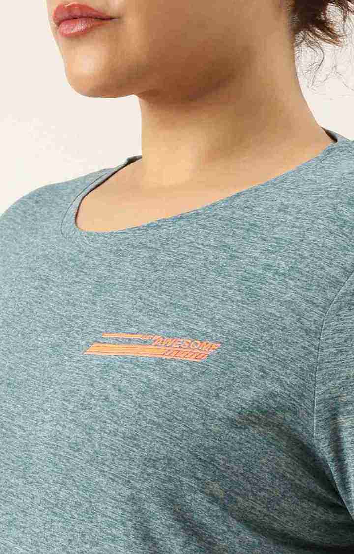Women's Blue Melange Polyester T-Shirts