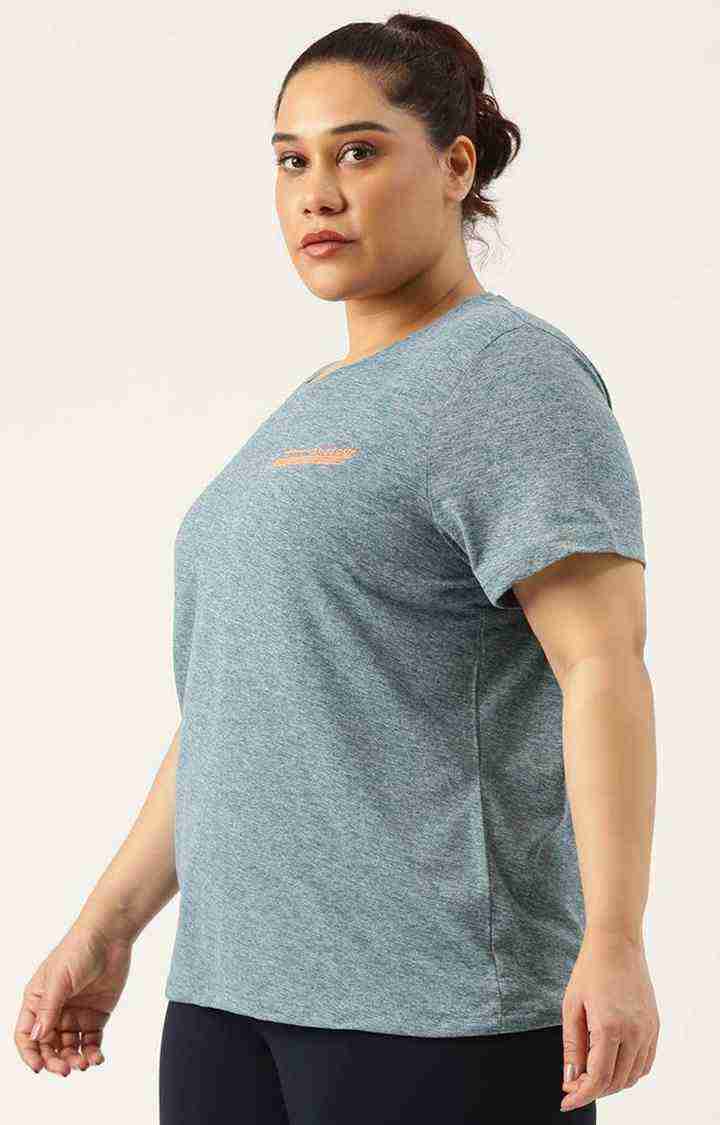 Women's Blue Melange Polyester T-Shirts