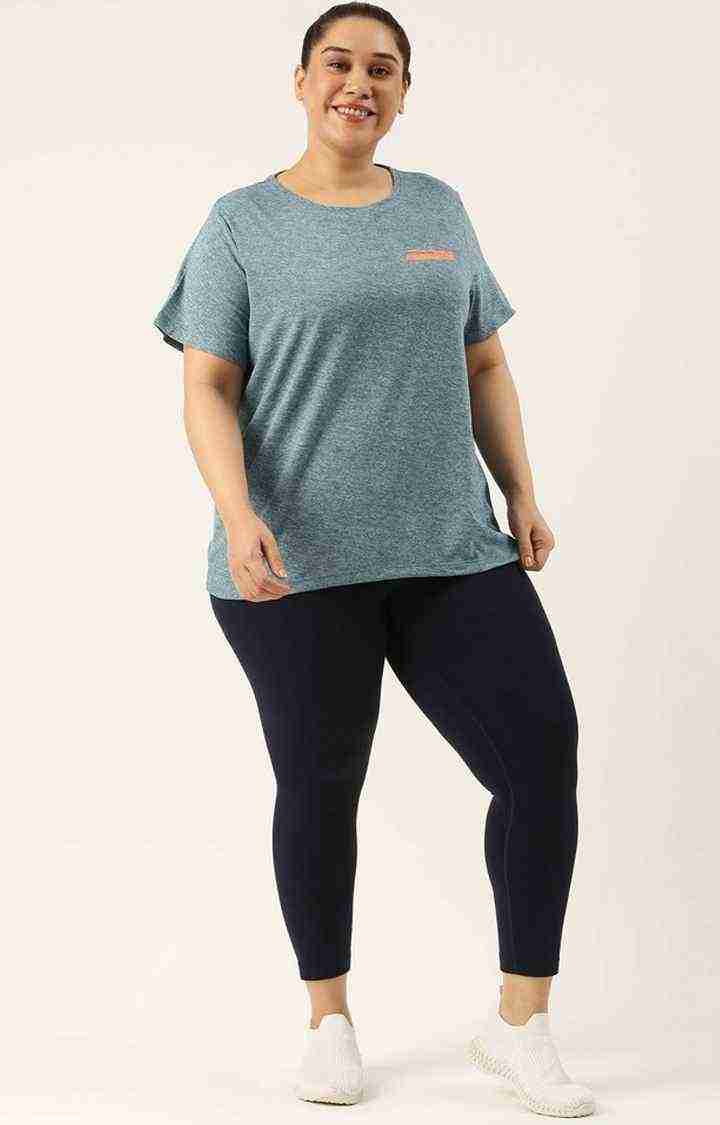 Women's Blue Melange Polyester T-Shirts