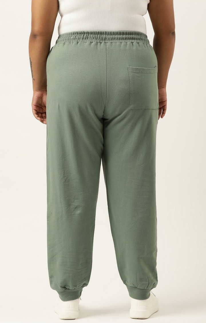 Women's Green Solid Cotton Casual Joggers