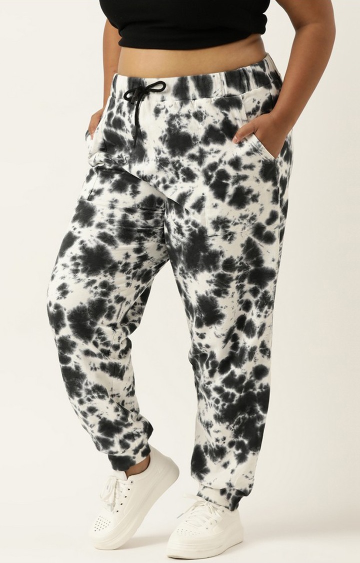 Women's Black Tie Dye Cotton Casual Joggers