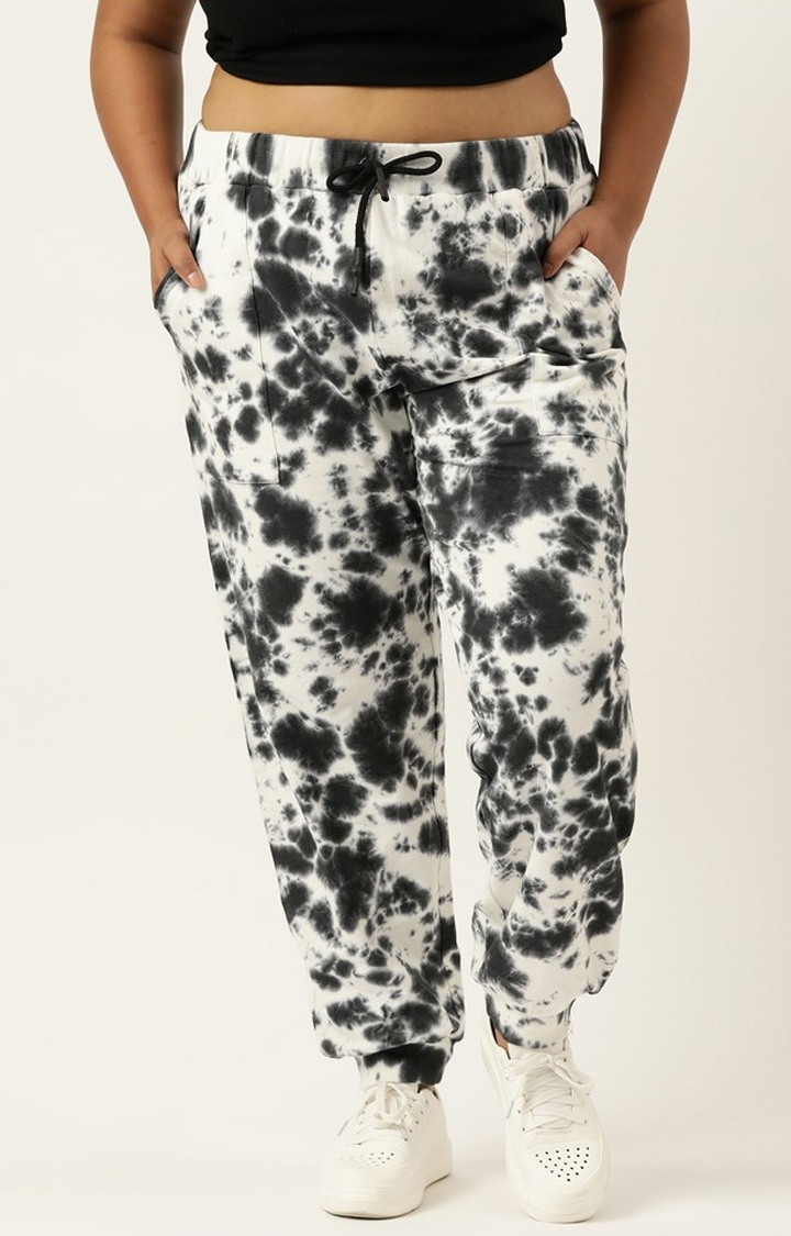 Women's Black Tie Dye Cotton Casual Joggers