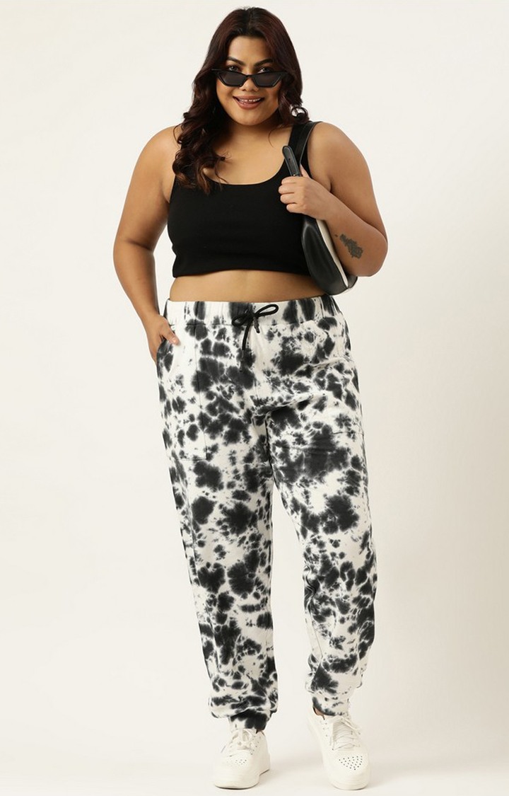 Women's Black Tie Dye Cotton Casual Joggers