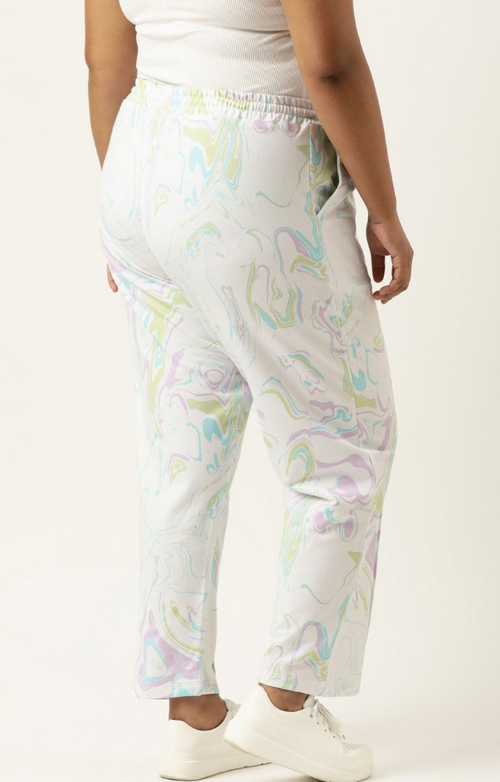 Women's White Graphics Cotton Casual Joggers