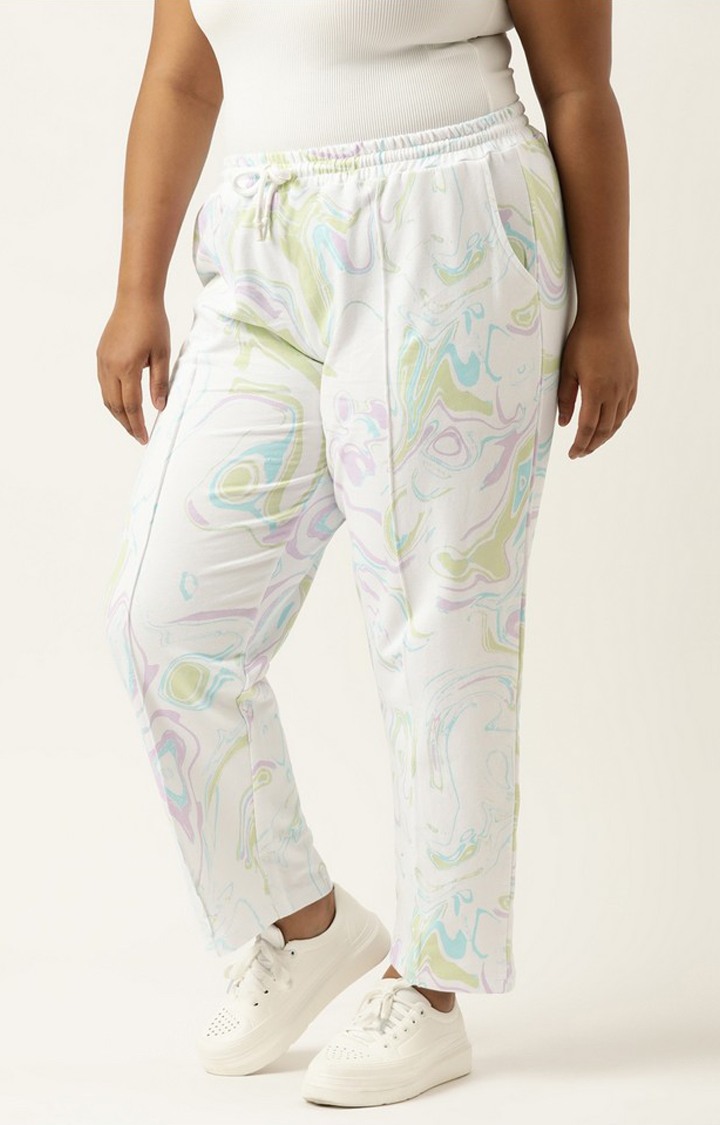Women's White Graphics Cotton Casual Joggers