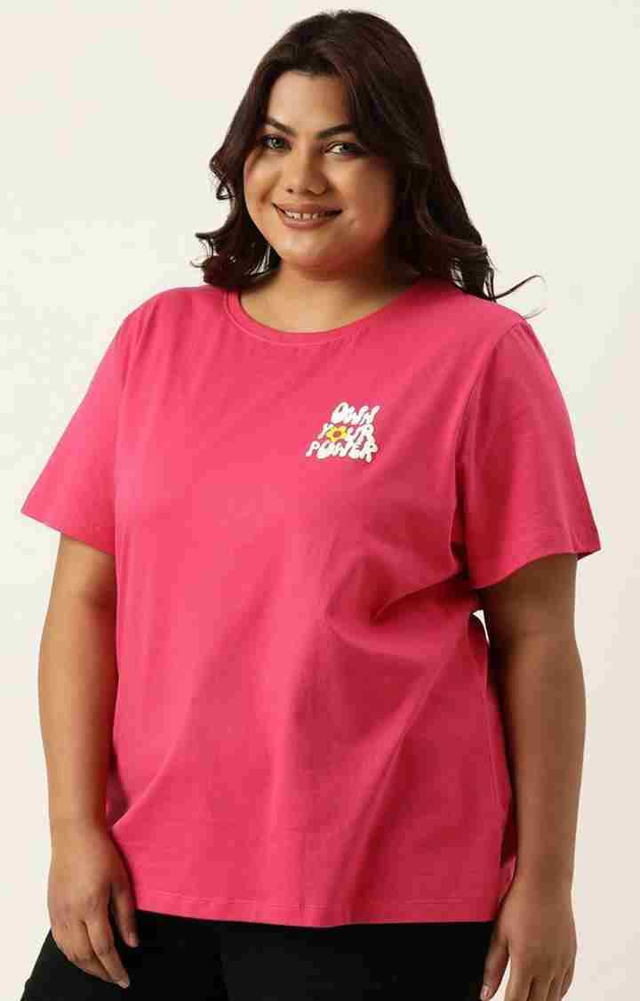 Women's Fuchsia Typographic Printed Cotton T-Shirts