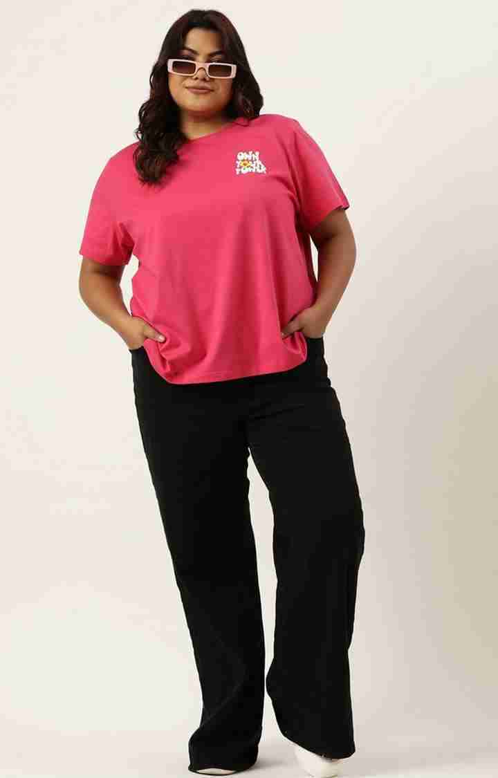 Women's Fuchsia Typographic Printed Cotton T-Shirts