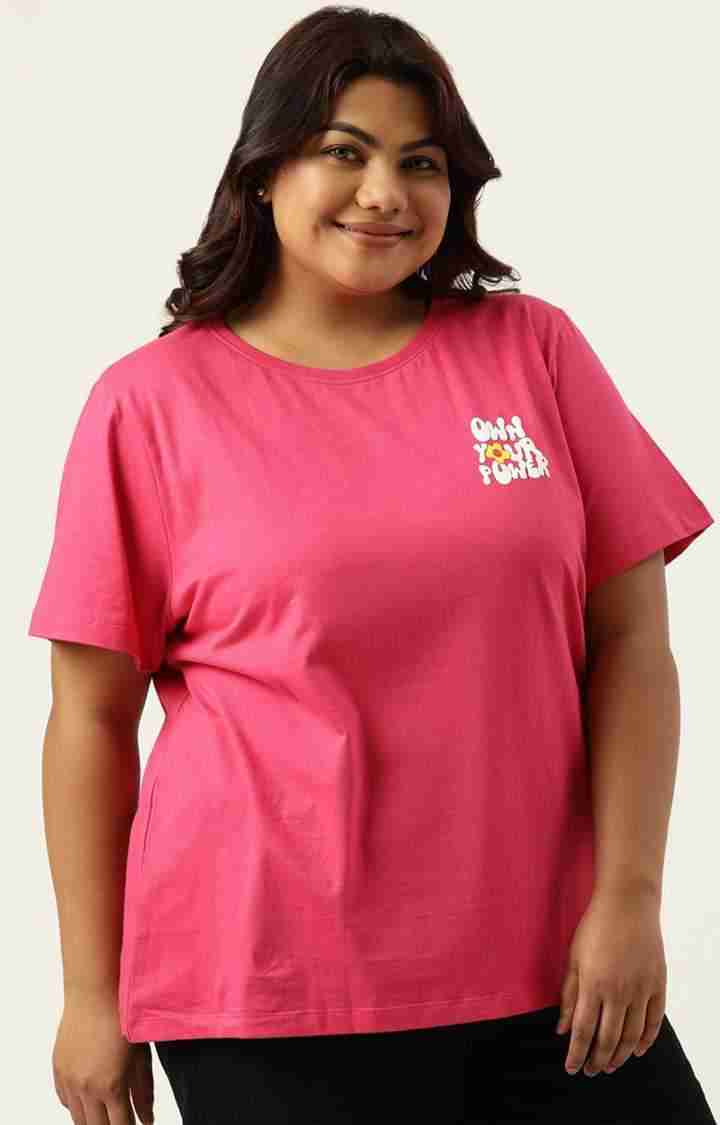 Women's Fuchsia Typographic Printed Cotton T-Shirts