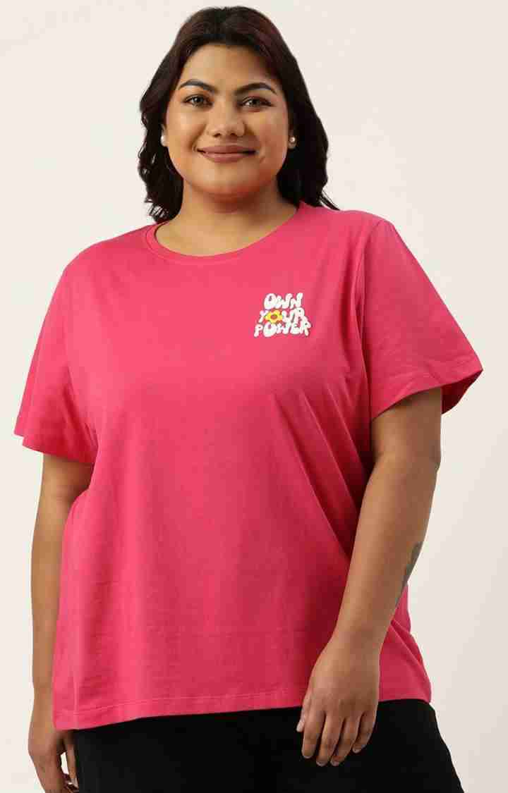 Women's Fuchsia Typographic Printed Cotton T-Shirts