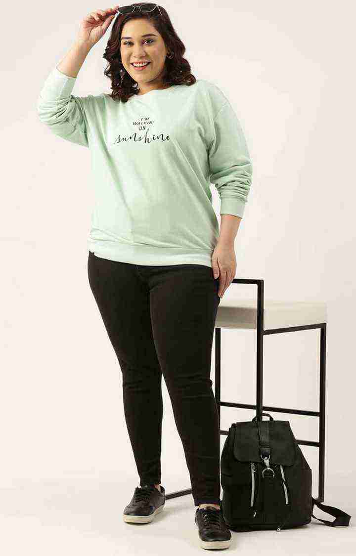 Women's Green Typographic Printed Cotton Sweatshirts