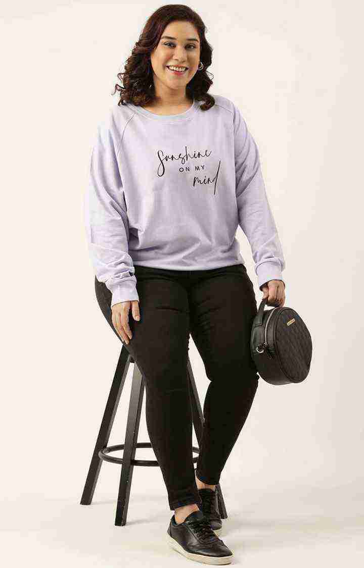 Women's Purple Typographic Printed Cotton Sweatshirts