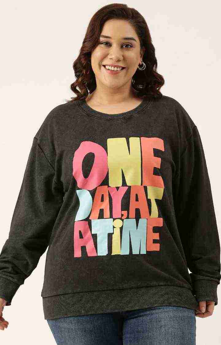 Women's Black Typographic Printed Cotton Sweatshirts