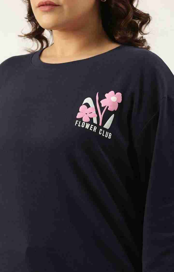 Women's Navy Printed Cotton Sweatshirts