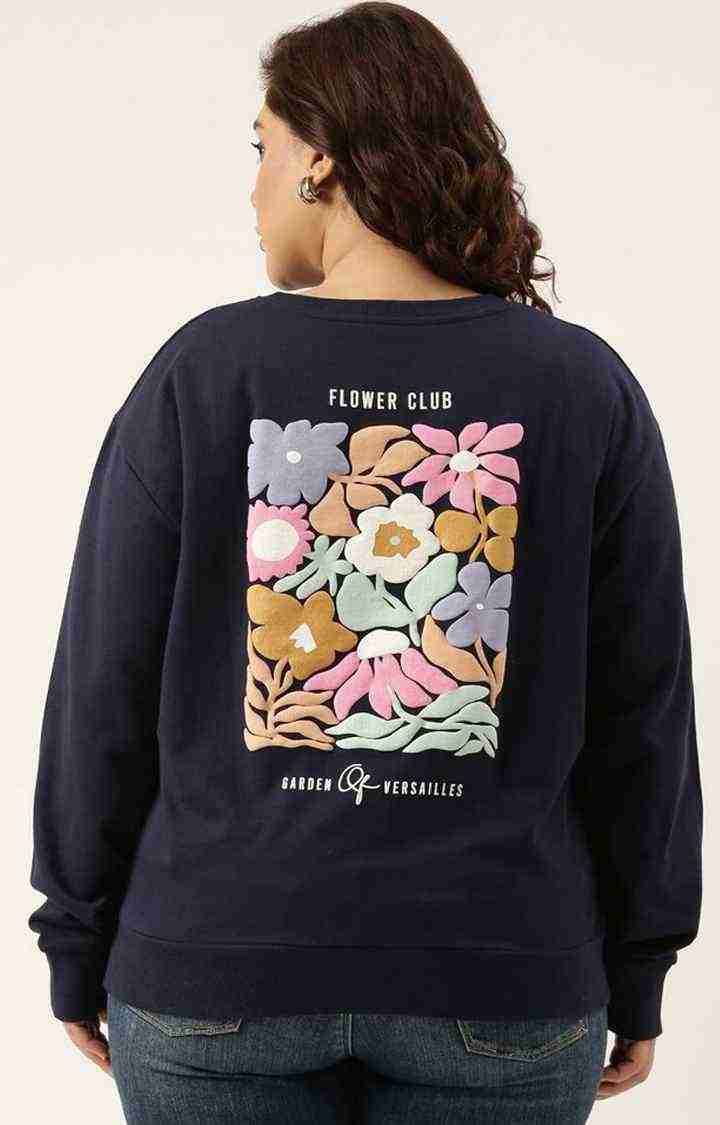 Women's Navy Printed Cotton Sweatshirts