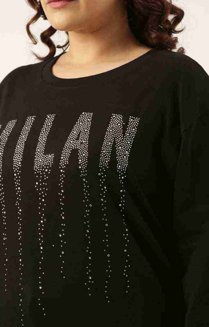 Women's Black Embellished Cotton Sweatshirts