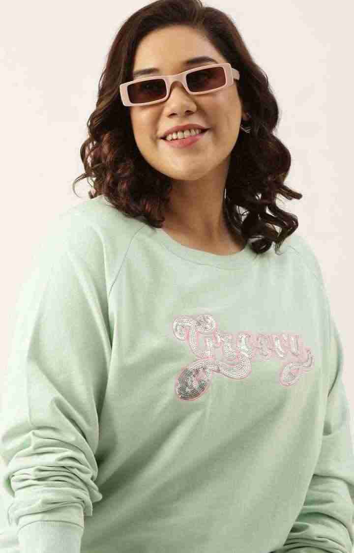 Women's Green Embellished Cotton Sweatshirts