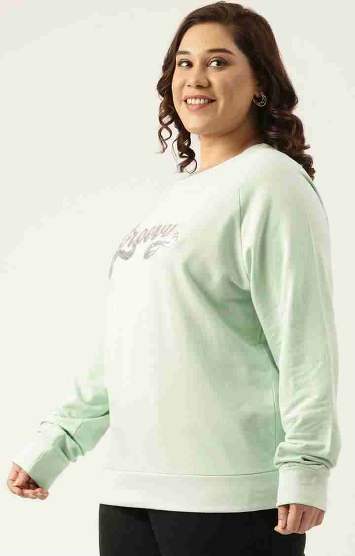 Women's Green Embellished Cotton Sweatshirts
