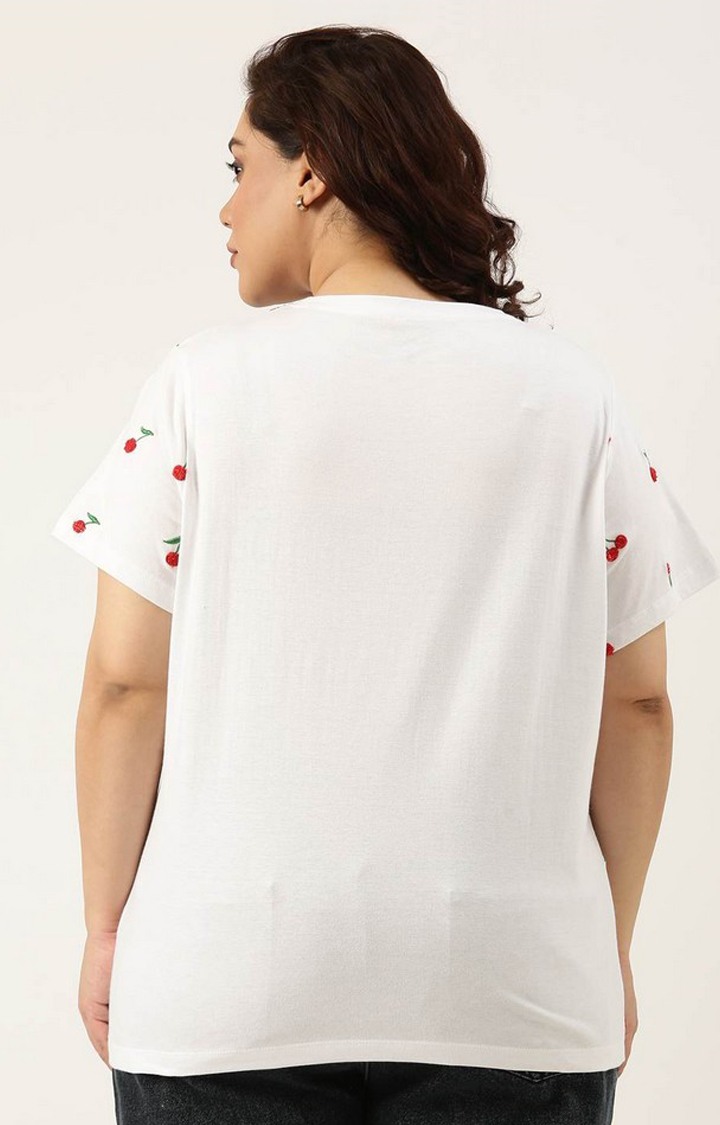 All Over Embroidered Tshirt for women Regular Length Round Neck Bio Wash Knitted Cotton Fabric