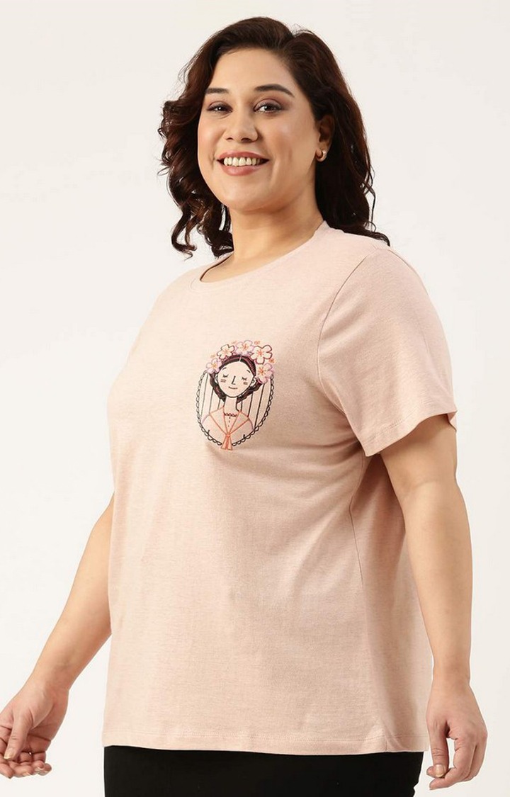 Embroidered Graphic Tshirt for women Regular Length Round Neck Bio Wash Knitted Cotton Fabric