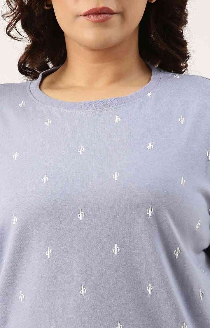All Over Embroidered Tshirt for women Regular Length Round Neck Bio Wash Knitted Cotton Fabric
