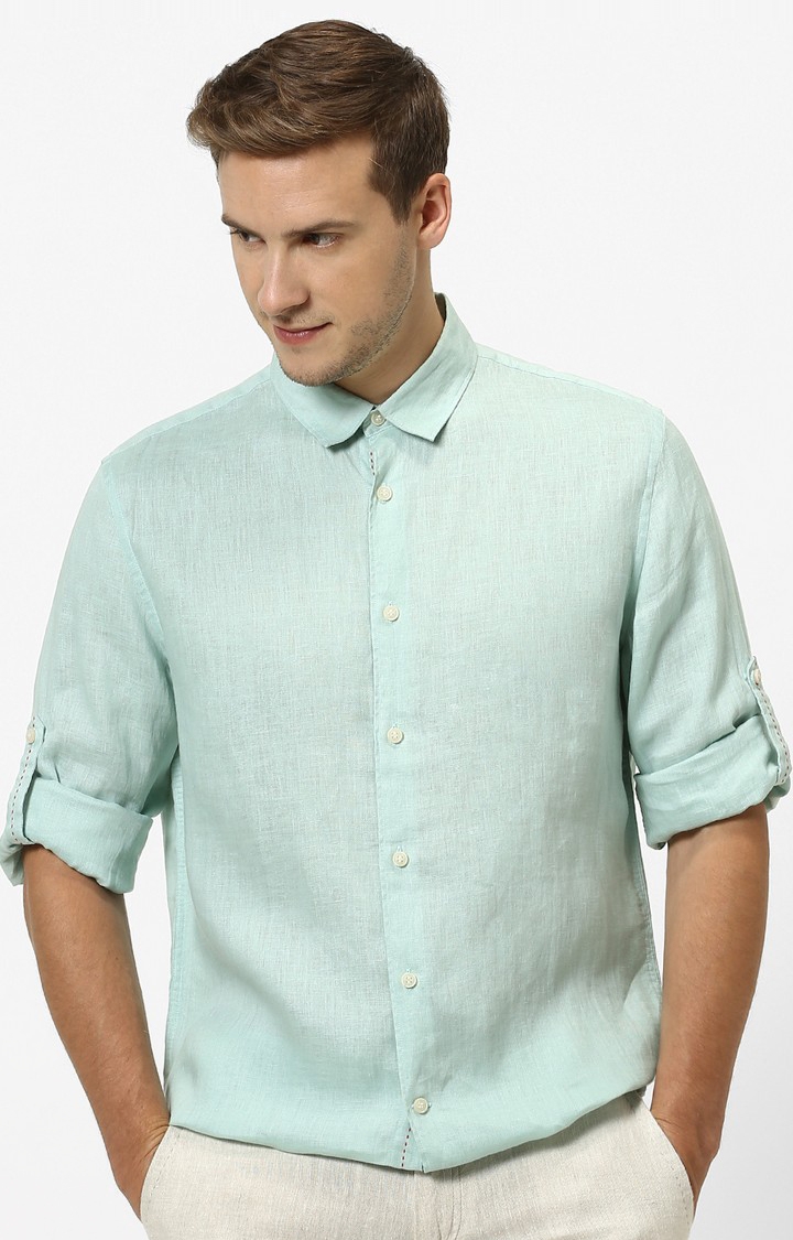 celio | Men's Green Solid Casual Shirts 0