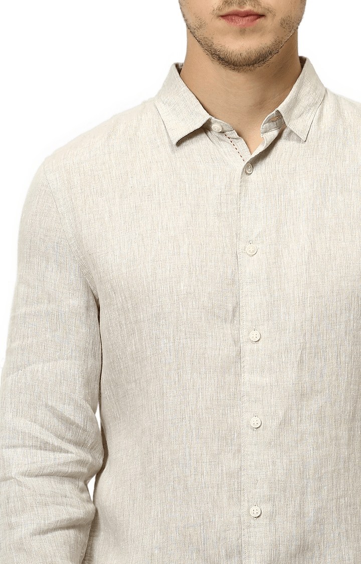 Men's Beige Melange Casual Shirts