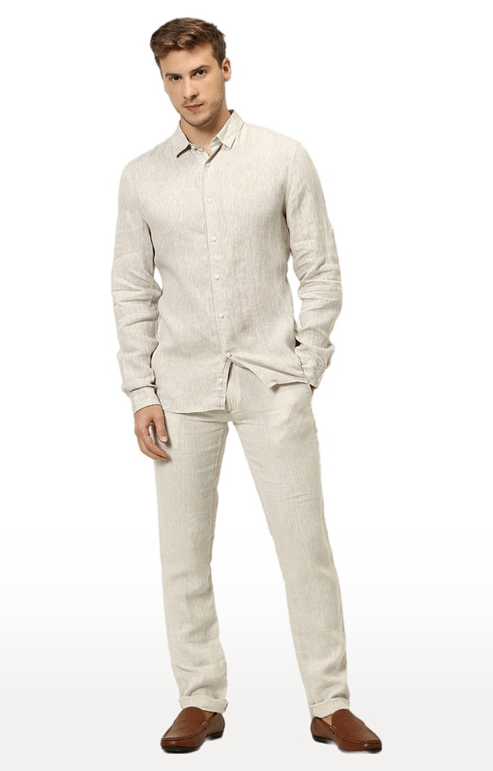 Men's Beige Melange Casual Shirts