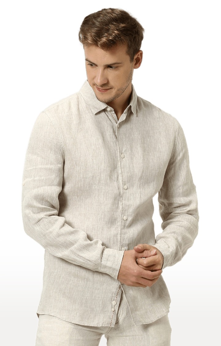 Men's Beige Melange Casual Shirts