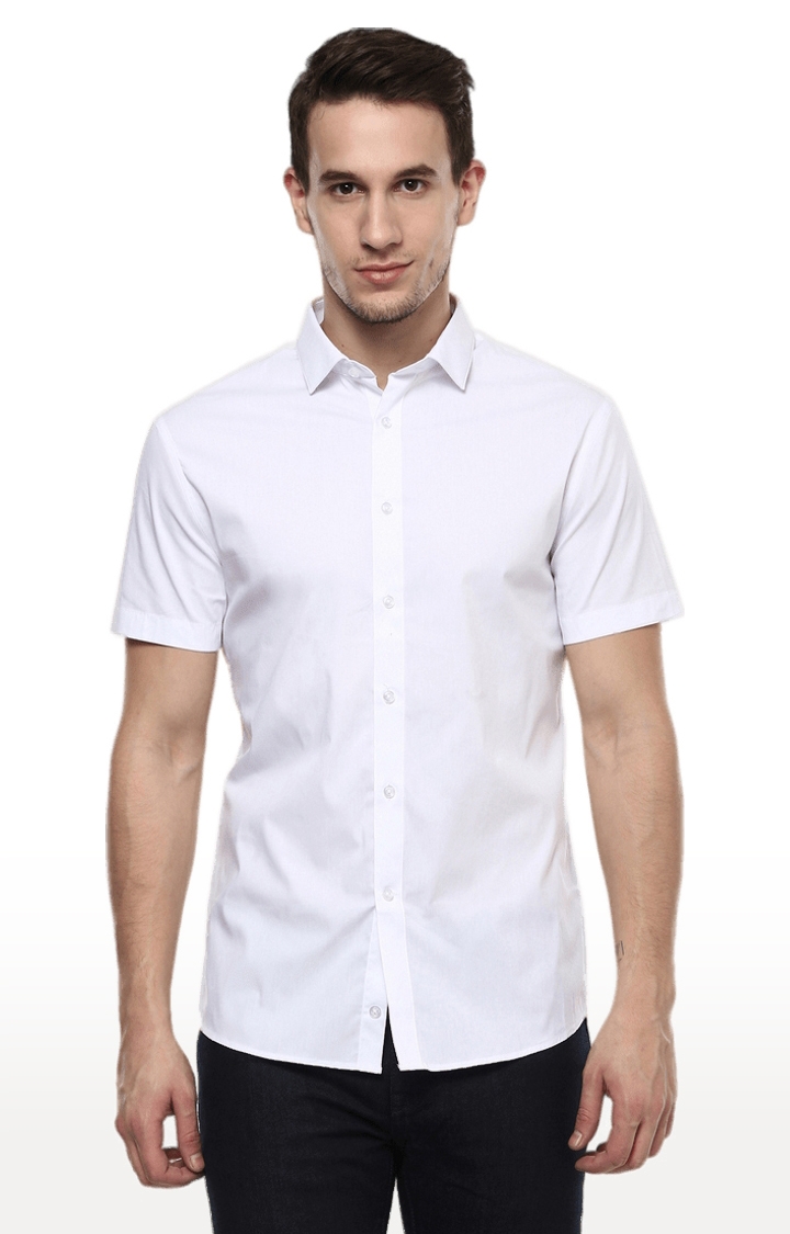celio | Men's White Solid Casual Shirts 0