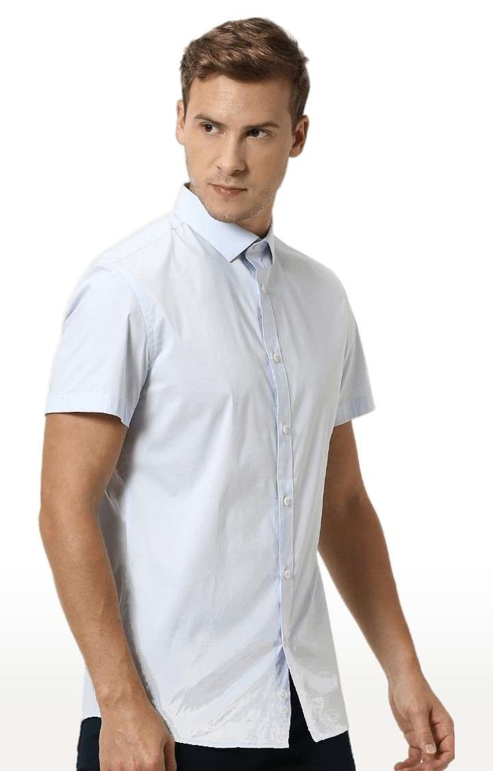 Men's Blue Solid Formal Shirts