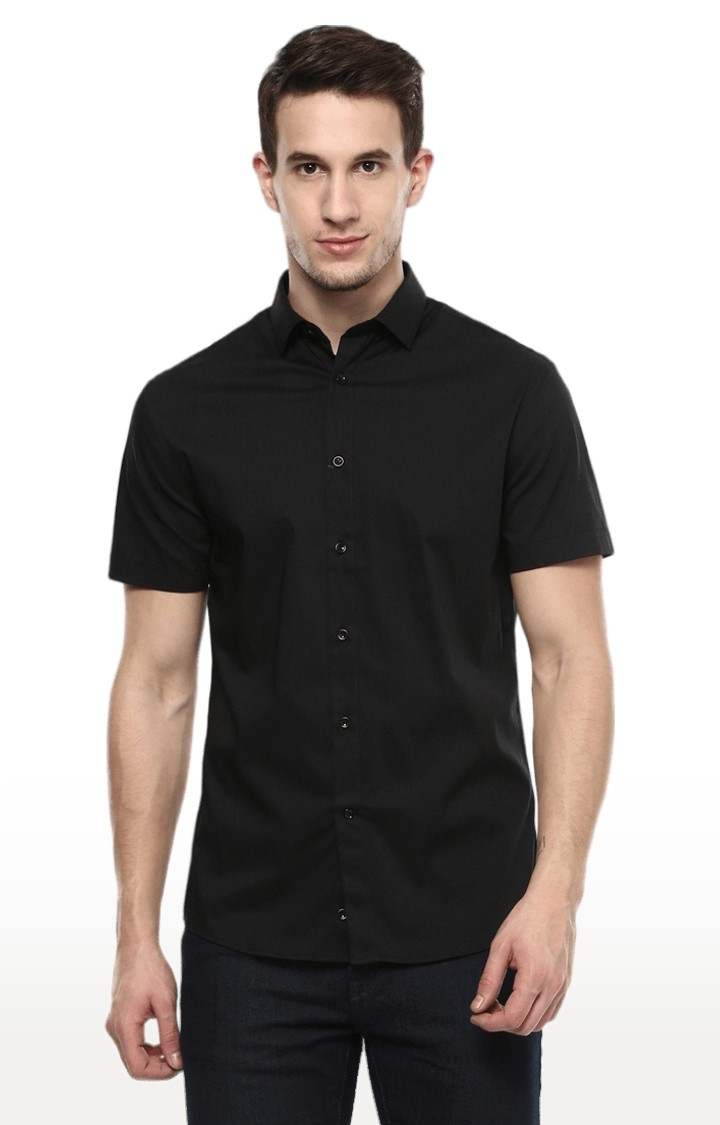Men's Black Solid Casual Shirts