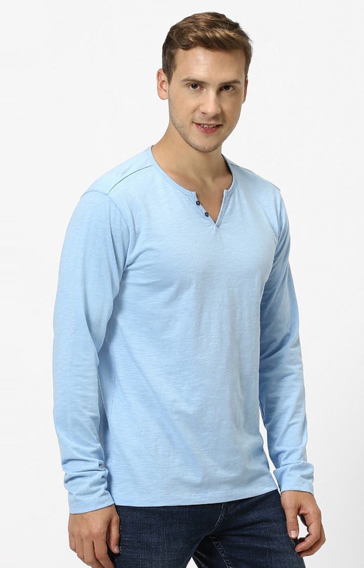 celio | Men's Blue Slub Regular T-Shirts