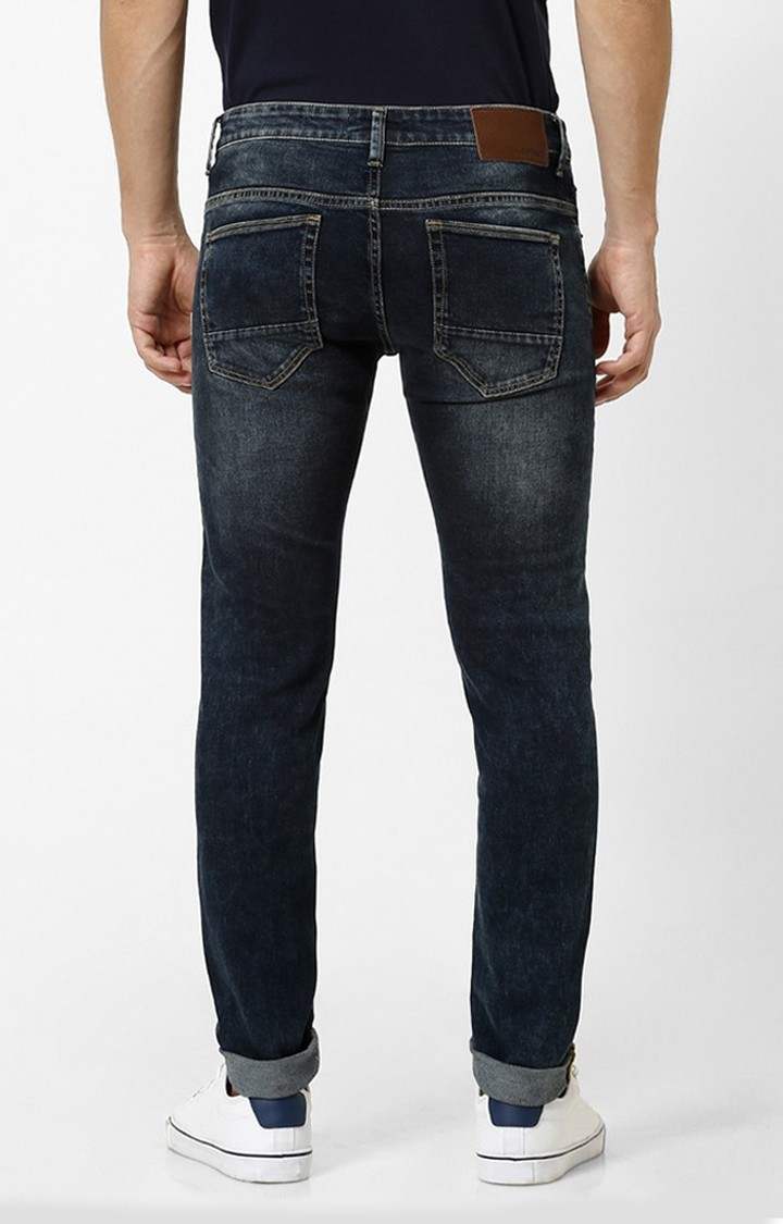 Men's Blue Cotton Blend Solid Ripped Jeans