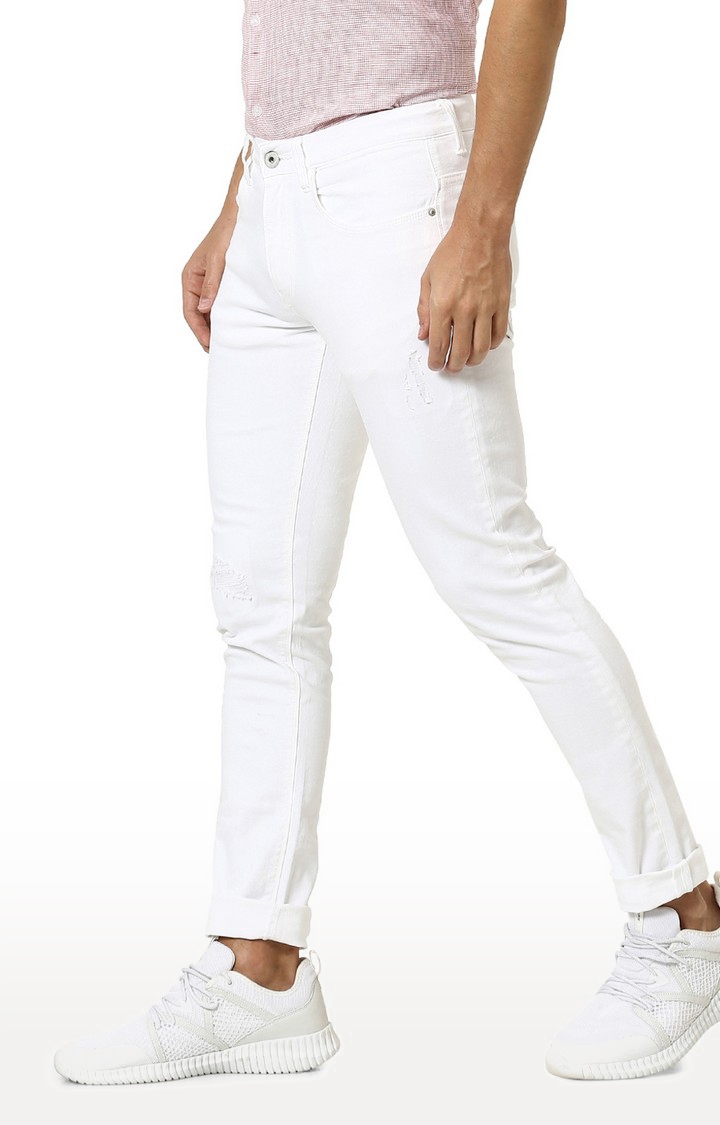 celio | Men's White Cotton Solid Ripped Jeans 2
