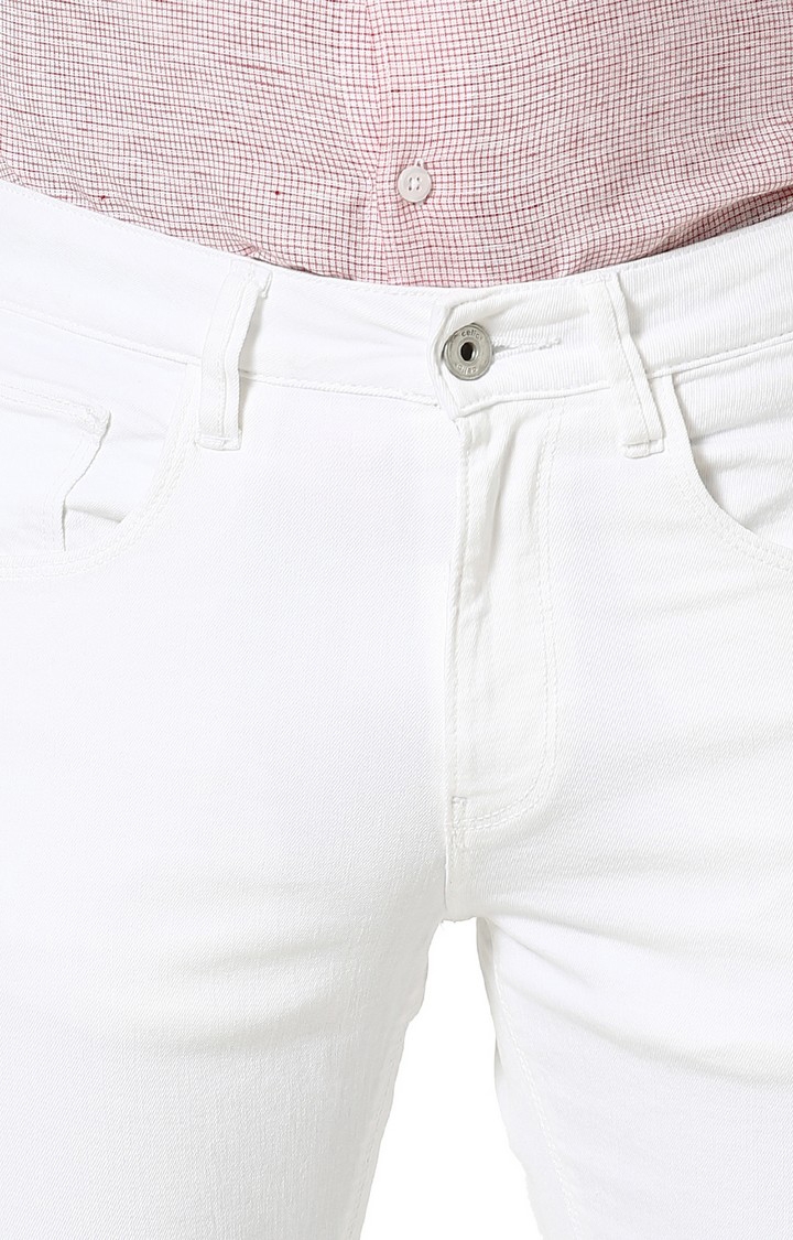 celio | Men's White Cotton Solid Ripped Jeans 4