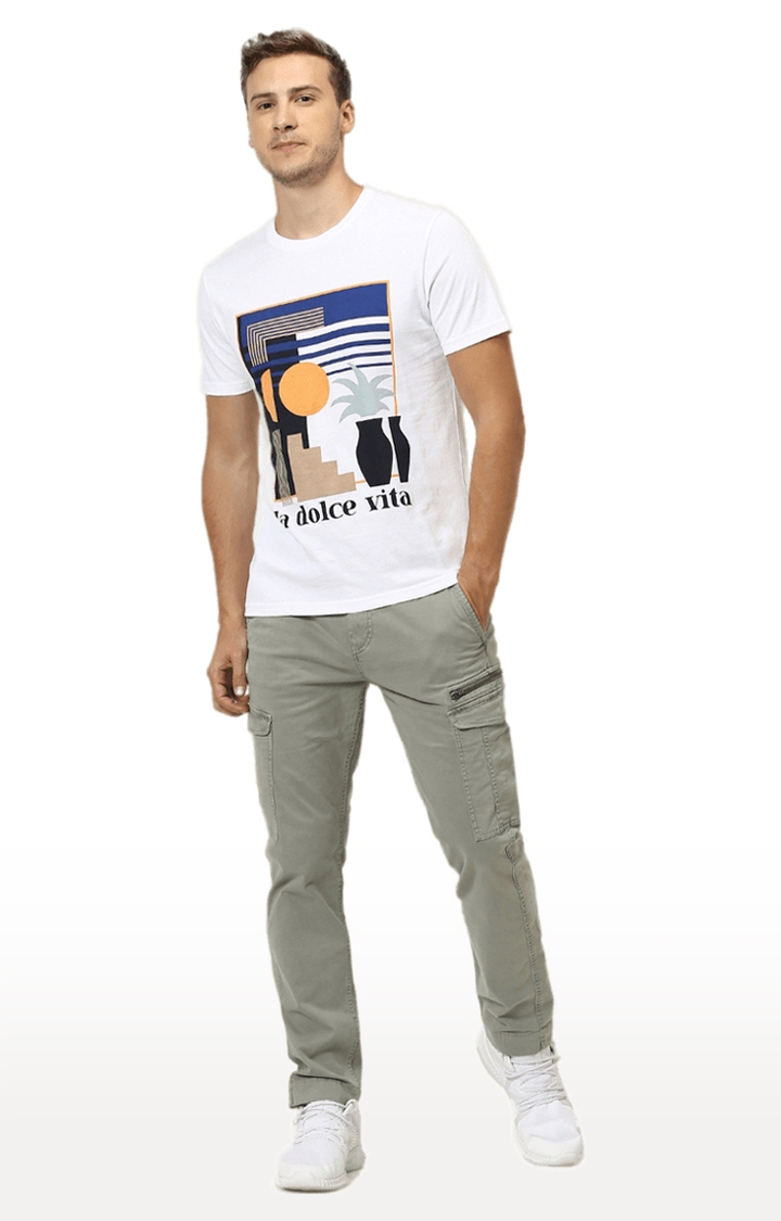 celio | Men's White Printed Regular T-Shirts 1